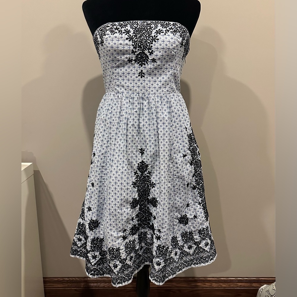 Anthropologie Black and White Strapless Dress